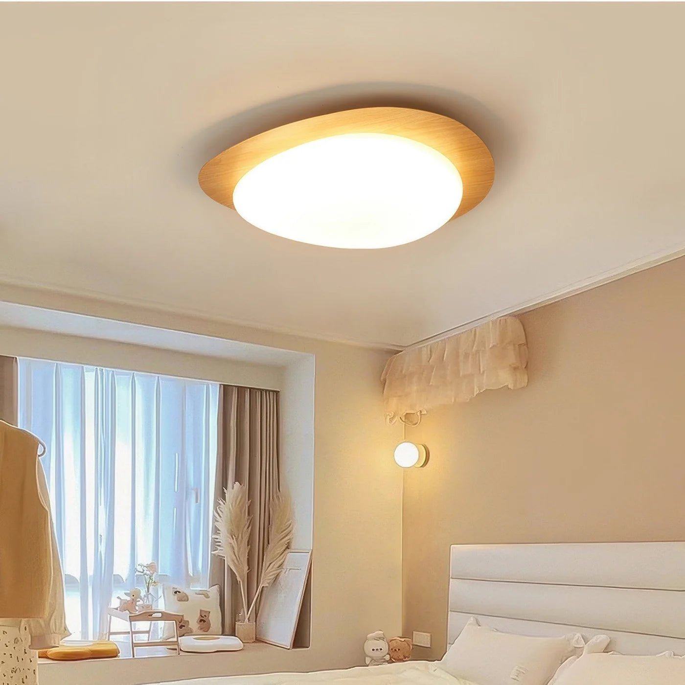 Nowoczesna Lampa Sufitowa LED z Drewnianym Akcentem