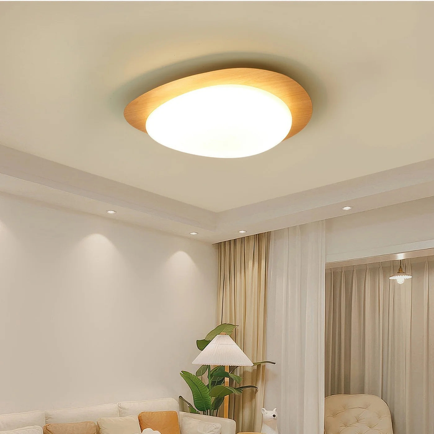 Nowoczesna Lampa Sufitowa LED z Drewnianym Akcentem