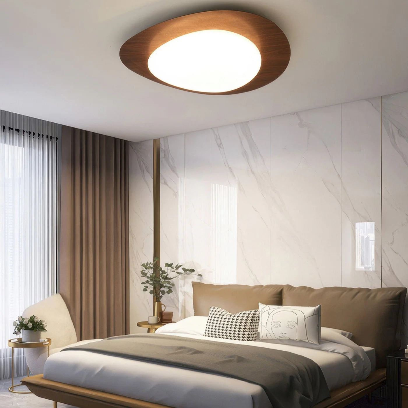 Nowoczesna Lampa Sufitowa LED z Drewnianym Akcentem