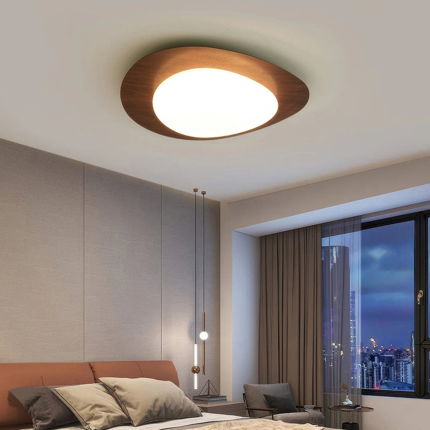 Nowoczesna Lampa Sufitowa LED z Drewnianym Akcentem