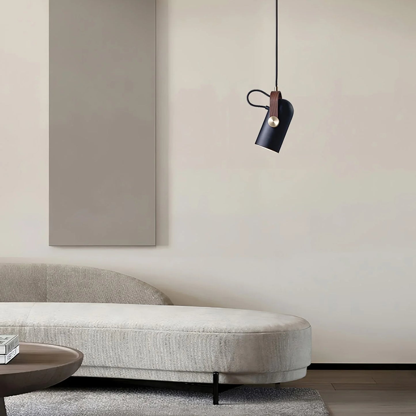 Nowoczesna lampa wisząca z drewnianym akcentem i metalowym kloszem – styl loftowy