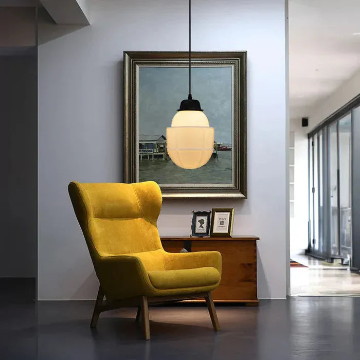 Geometryczna Lampa Wisząca z Białego Mlecznego Szkła – Styl Vintage