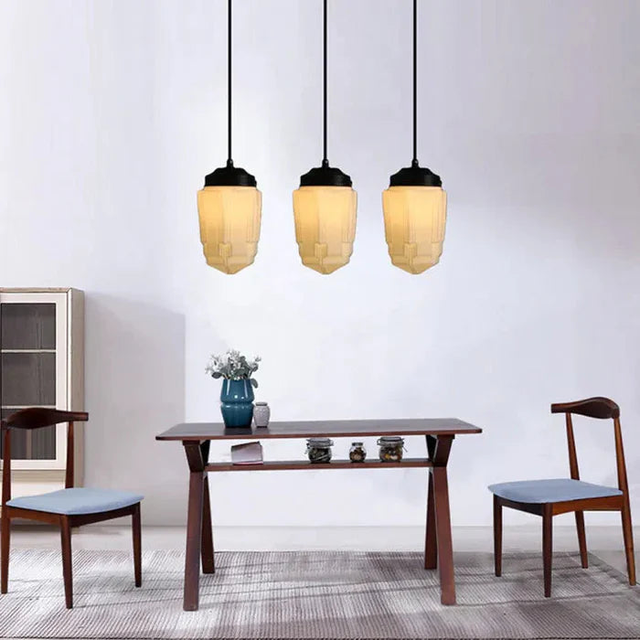 Geometryczna Lampa Wisząca z Białego Mlecznego Szkła – Styl Vintage