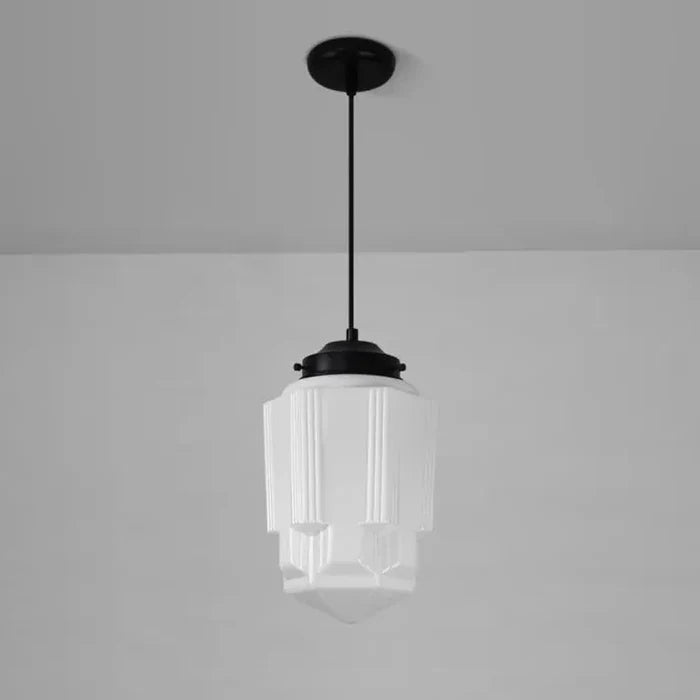 Geometryczna Lampa Wisząca z Białego Mlecznego Szkła – Styl Vintage
