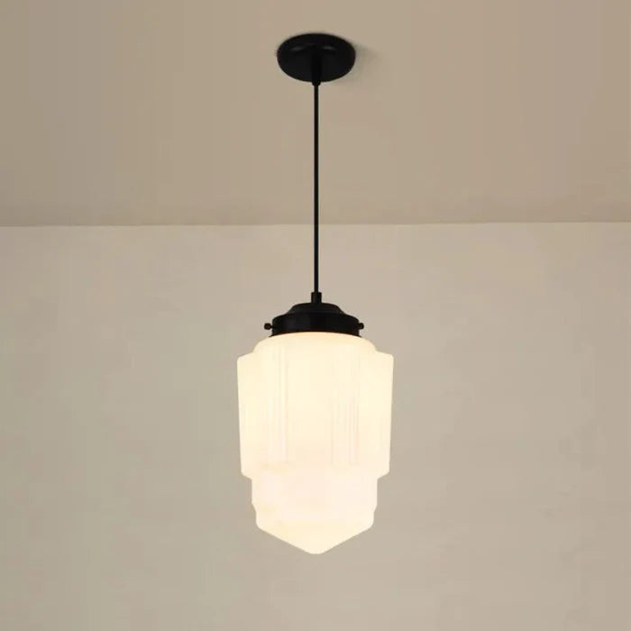 Geometryczna Lampa Wisząca z Białego Mlecznego Szkła – Styl Vintage