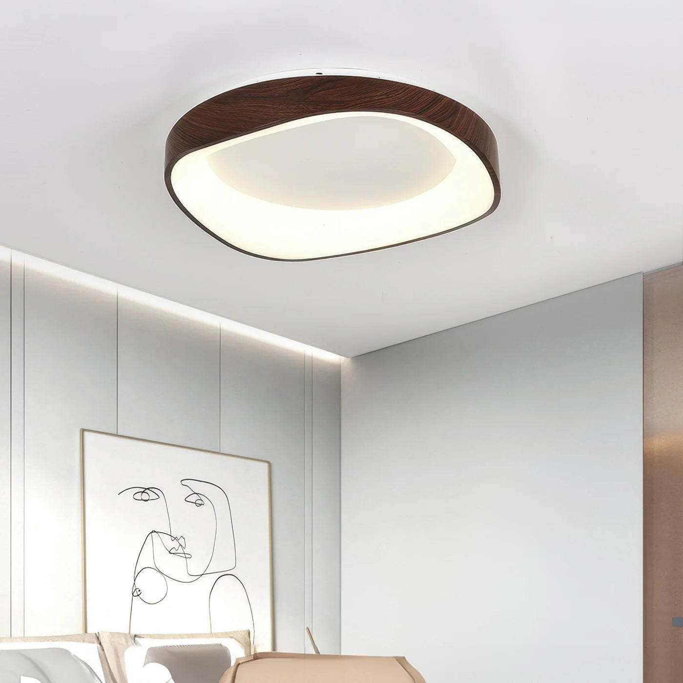 Skandynawska lampa sufitowa LED – Nowoczesna lampa natynkowa z efektem drewna