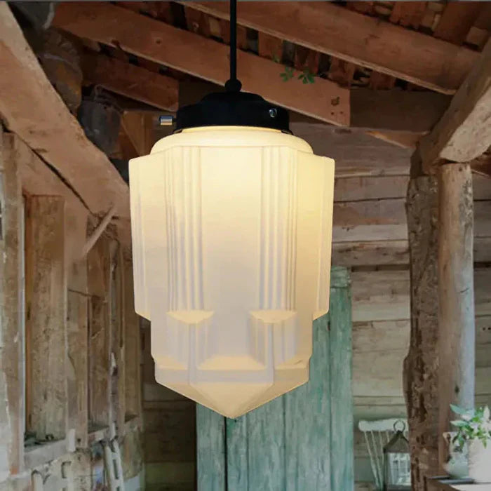 Geometryczna Lampa Wisząca z Białego Mlecznego Szkła – Styl Vintage
