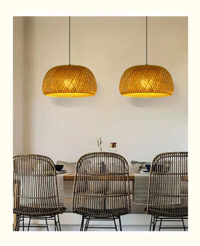 Rattanowa lampa wisząca Boho – Ręcznie pleciona lampa sufitowa z bambusa