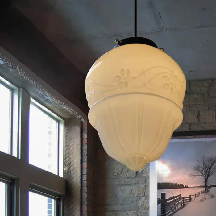 Geometryczna Lampa Wisząca z Białego Mlecznego Szkła – Styl Vintage