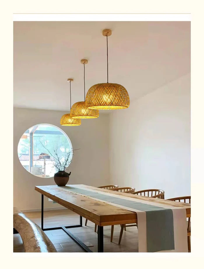 Rattanowa lampa wisząca Boho – Ręcznie pleciona lampa sufitowa z bambusa