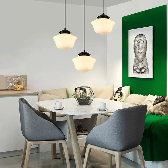 Geometryczna Lampa Wisząca z Białego Mlecznego Szkła – Styl Vintage
