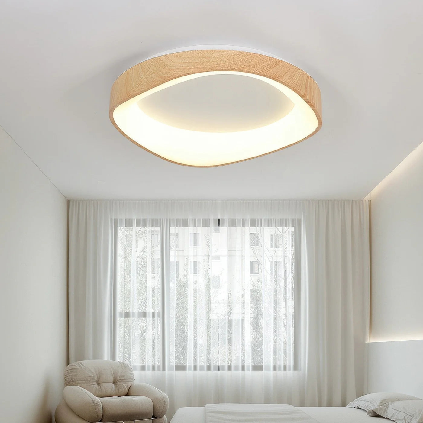 Skandynawska lampa sufitowa LED – Nowoczesna lampa natynkowa z efektem drewna