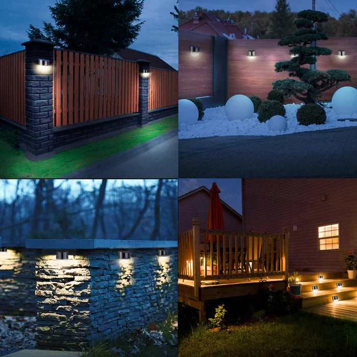 Zestaw 2 solarnych lamp ogrodowych LED – kinkiety z czujnikiem zmierzchu, montaż na ścianę