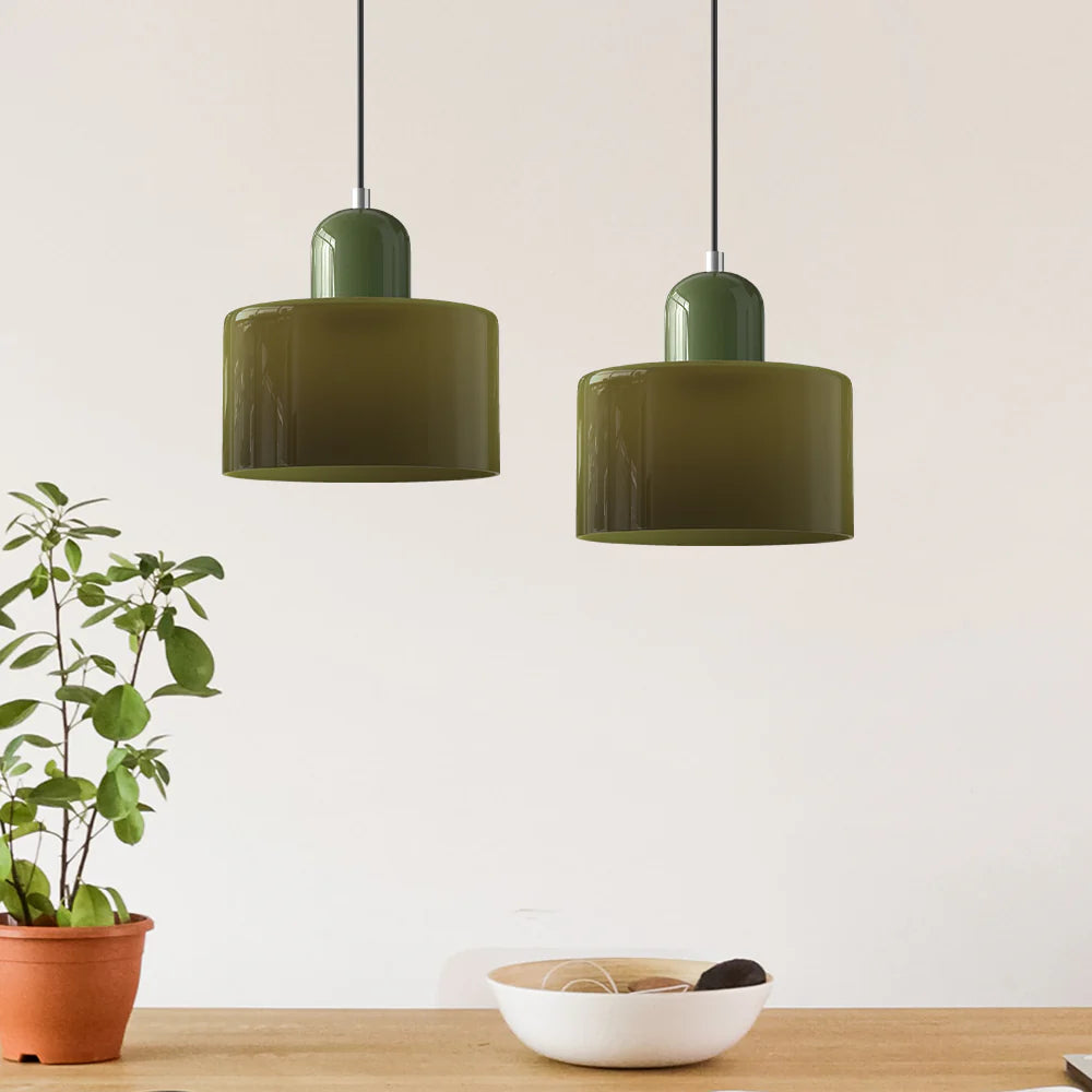 Nowoczesna lampa wisząca z kolorowego szkła w stylu Bauhaus