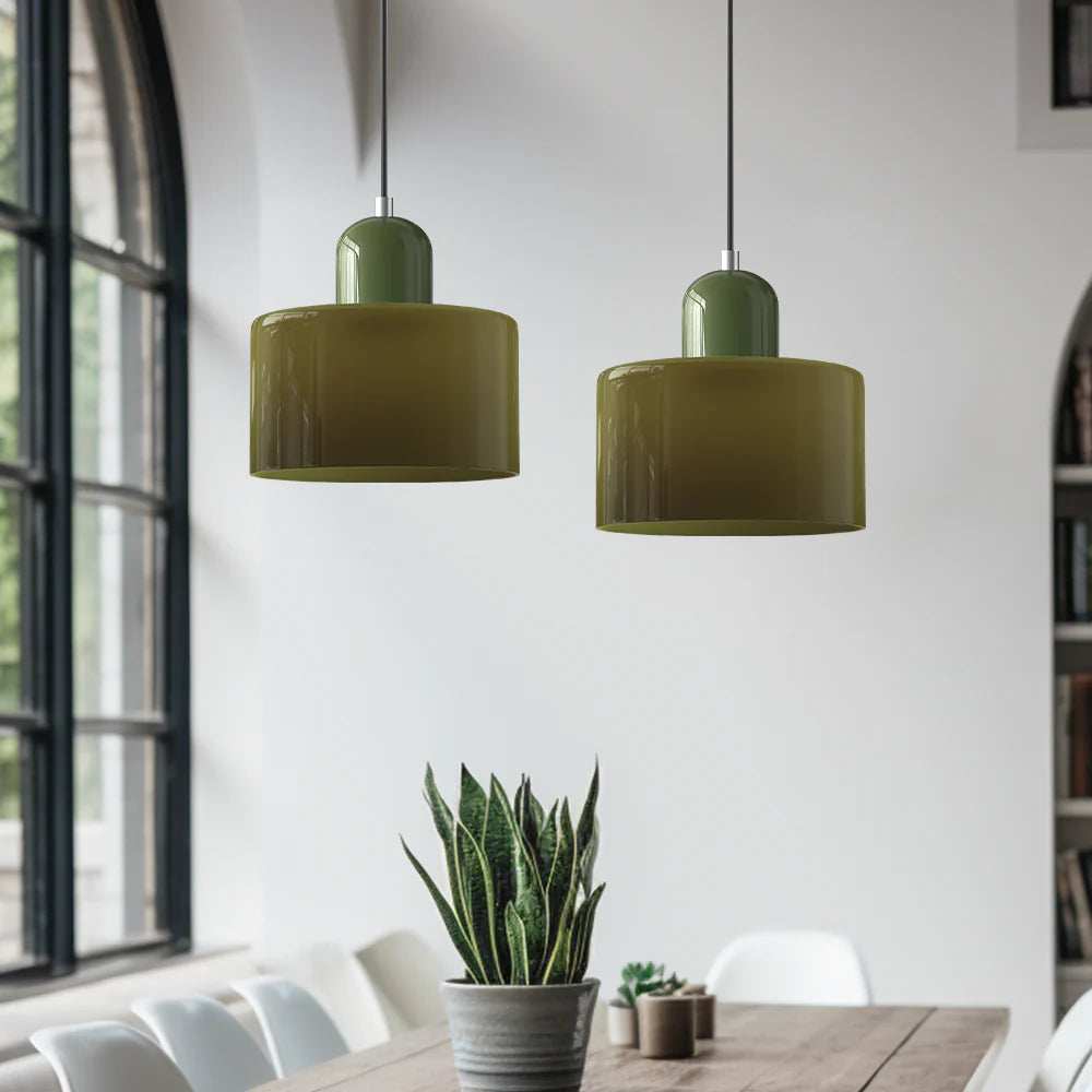 Nowoczesna lampa wisząca z kolorowego szkła w stylu Bauhaus
