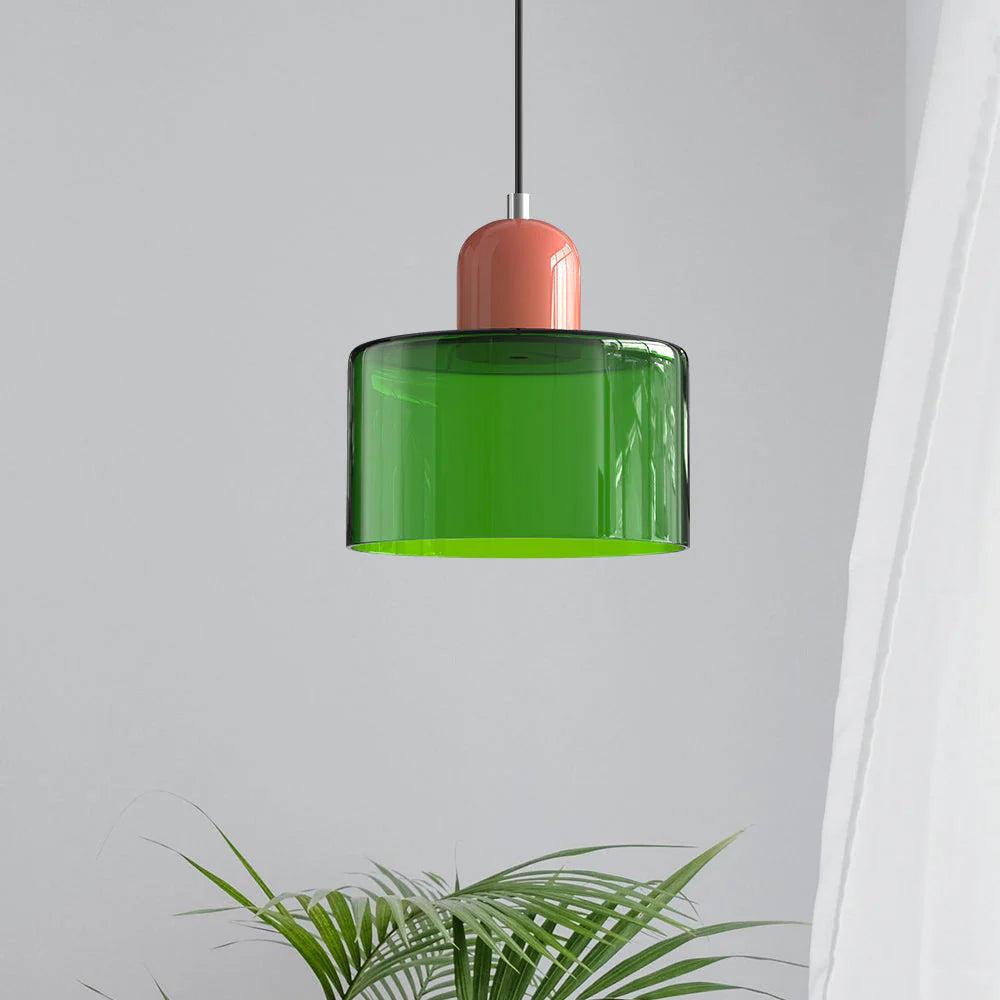 Nowoczesna lampa wisząca z kolorowego szkła w stylu Bauhaus