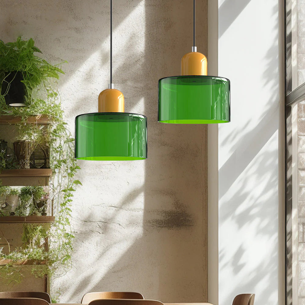 Nowoczesna lampa wisząca z kolorowego szkła w stylu Bauhaus