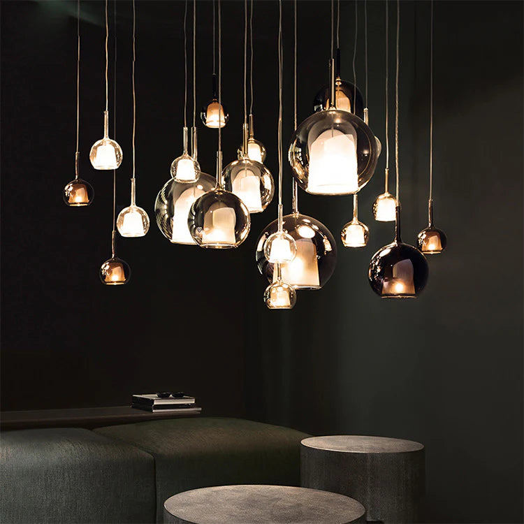 Nowoczesna lampal wisząca z kloszami ze szkła – Lampa sufitowa typu cluster z dymionym szkłem