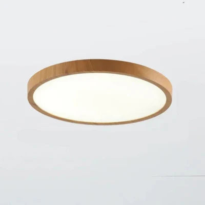 Nowoczesna okrągła lampa sufitowa LED z drewnianą ramą
