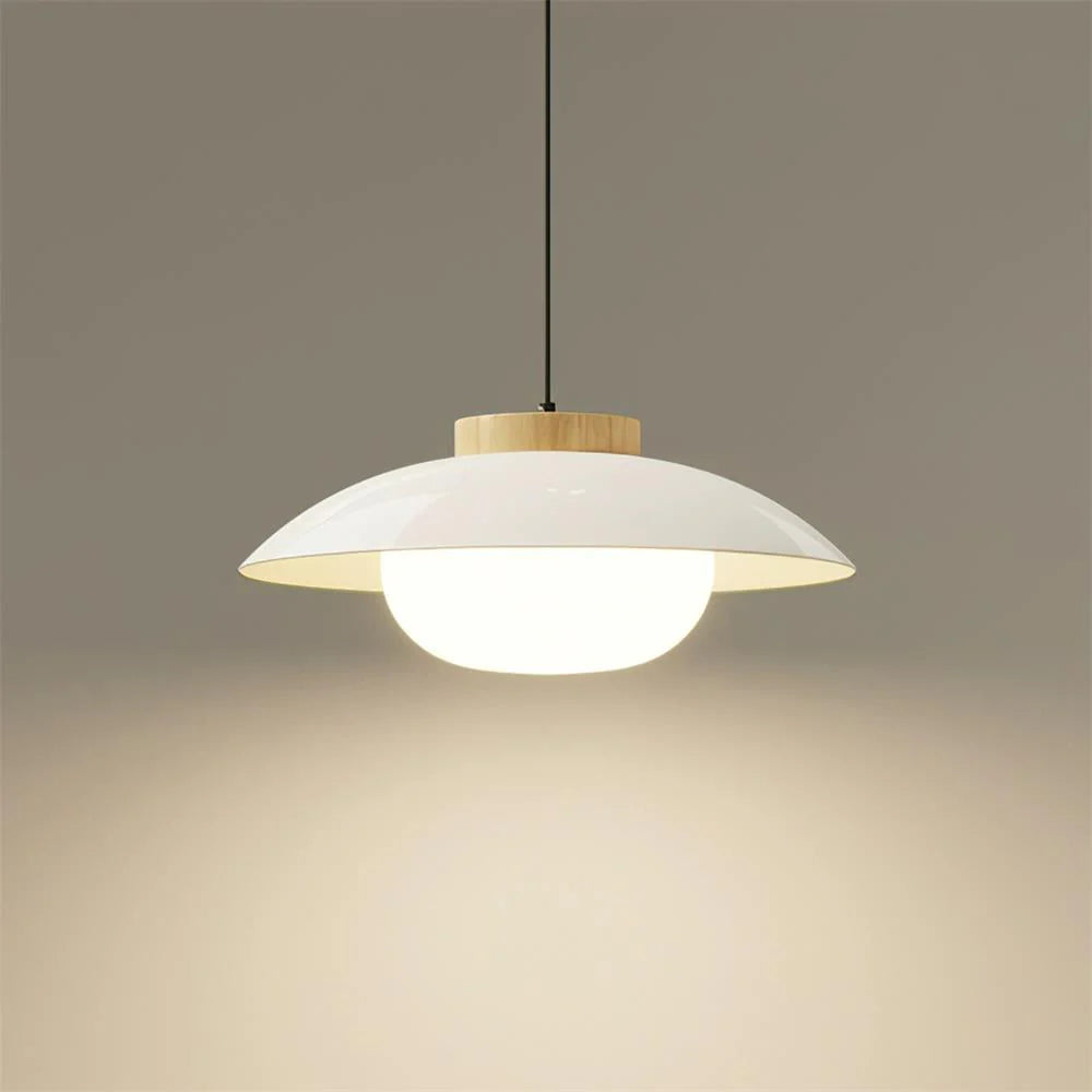 Nowoczesna Szklana Lampa Wisząca – Minimalistyczny Design z Drewnianym Akcentem
