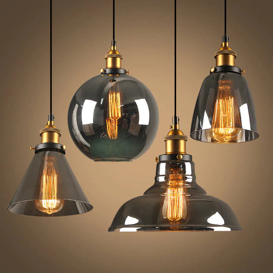 Industrialna lampa wisząca ze szkłem – Klosz z dymionego szkła