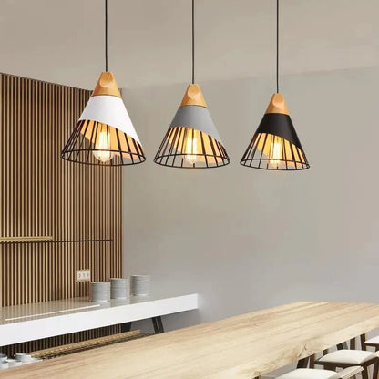 Nowoczesna lampa wisząca loft skandynawska z drewnem i metalem