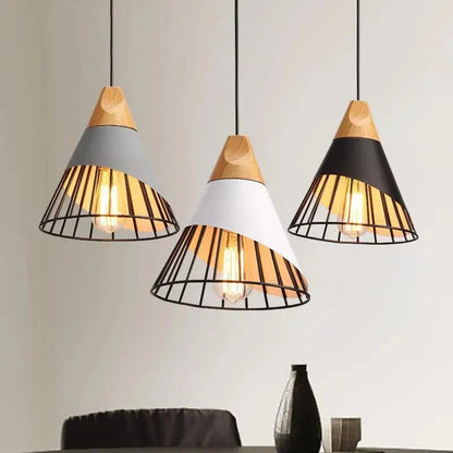 Nowoczesna lampa wisząca loft skandynawska z drewnem i metalem