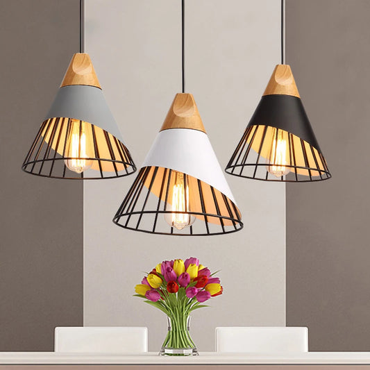 Nowoczesna lampa wisząca loft skandynawska z drewnem i metalem