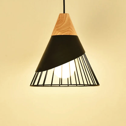Nowoczesna lampa wisząca loft skandynawska z drewnem i metalem