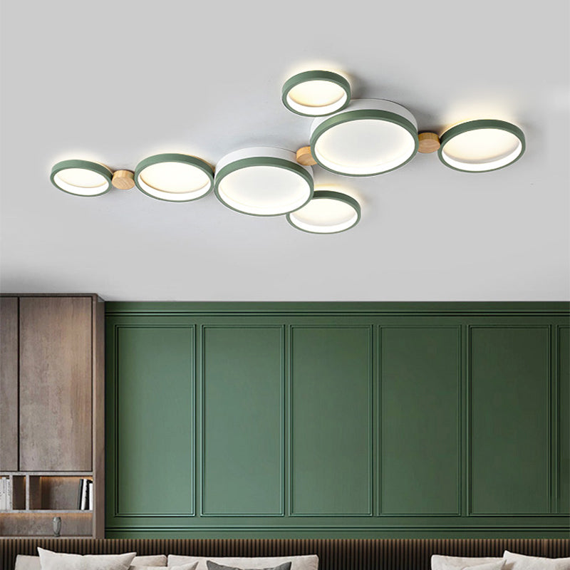 Lampa sufitowa Muto okrągła nowoczesna LED biała/szara/zielona, salon, drewno 3