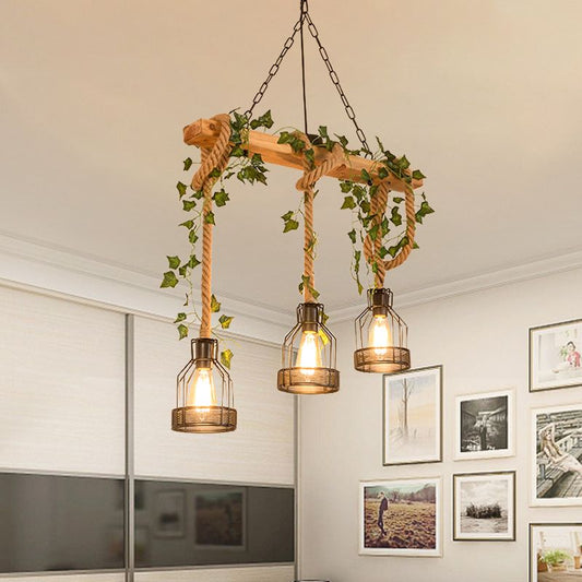 Lampa wisząca Epoch w stylu vintage z drewnianą belką, 3/5 punktów świetlnych 3