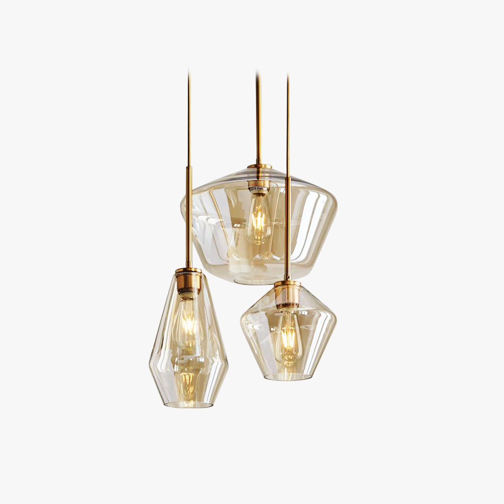 Lampa wisząca June, szklana, przezroczysta/bursztynowa, kształt diamentu 1