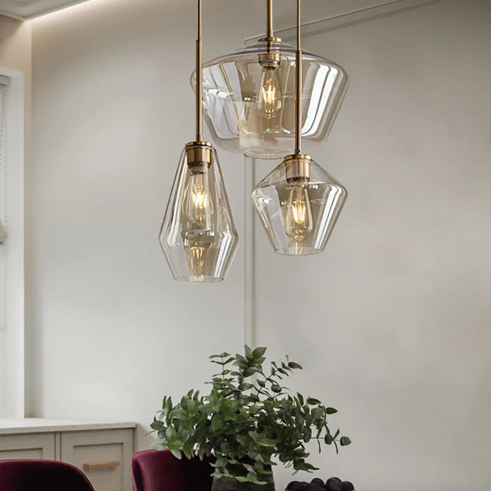 Lampa wisząca June, szklana, przezroczysta/bursztynowa, kształt diamentu 10