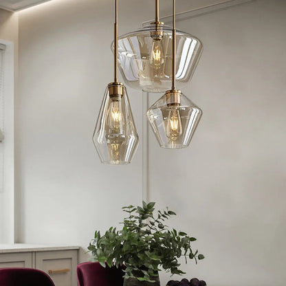 Lampa wisząca June, szklana, przezroczysta/bursztynowa, kształt diamentu 10