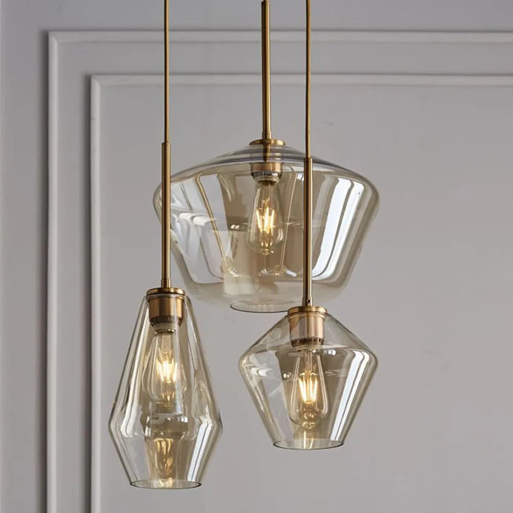 Lampa wisząca June, szklana, przezroczysta/bursztynowa, kształt diamentu 11