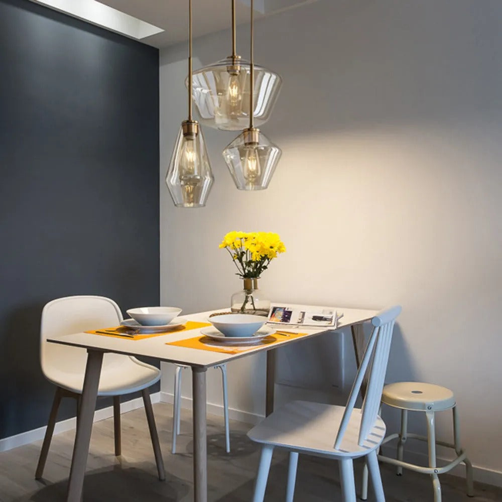 Lampa wisząca June, szklana, przezroczysta/bursztynowa, kształt diamentu 12