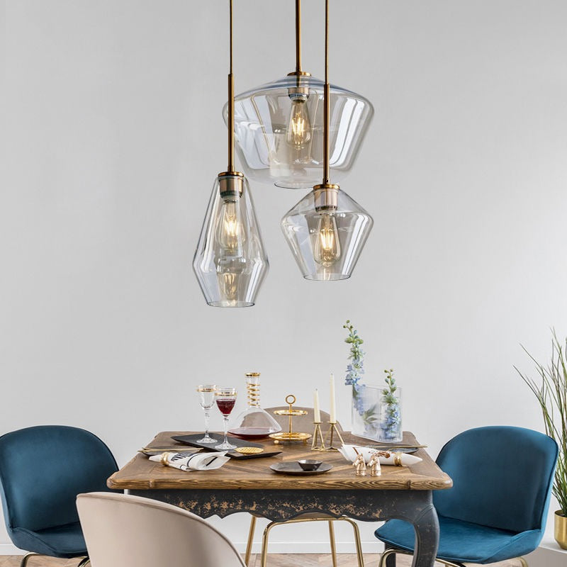 Lampa wisząca June, szklana, przezroczysta/bursztynowa, kształt diamentu 16