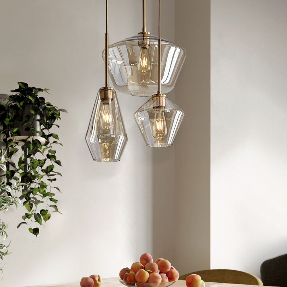 Lampa wisząca June, szklana, przezroczysta/bursztynowa, kształt diamentu 2