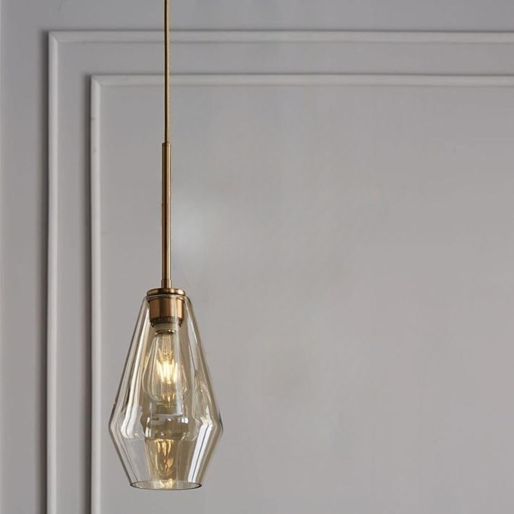 Lampa wisząca June, szklana, przezroczysta/bursztynowa, kształt diamentu 6