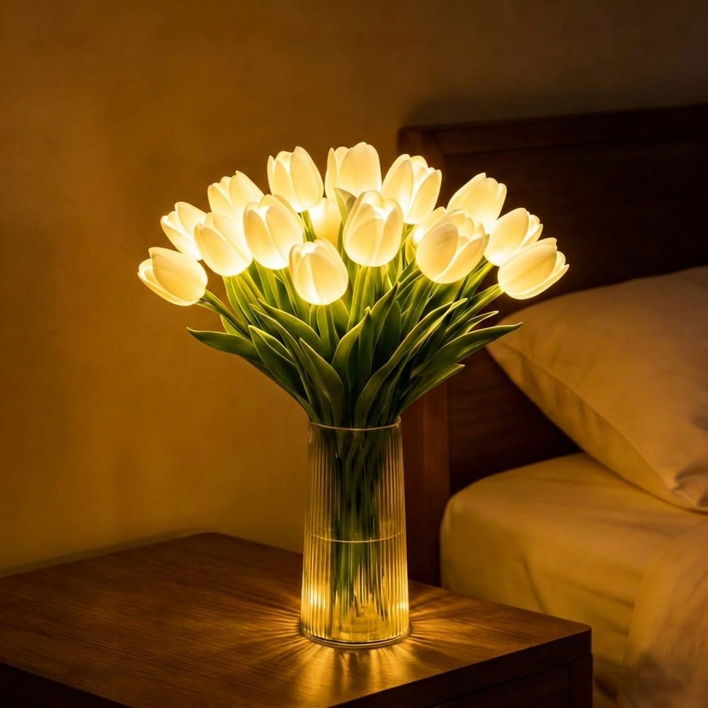 Lampka nocna na baterie z bukietem tulipanów – miękkie światło w kompaktowym wydaniu 1