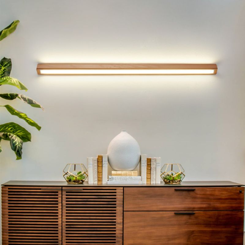 Liniowa lampa ścienna nad lustro z drewnianą obudową 1