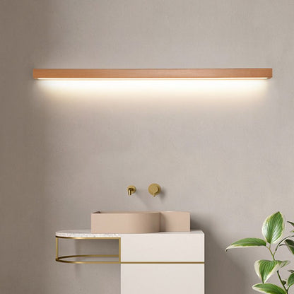 Liniowa lampa ścienna nad lustro z drewnianą obudową 2