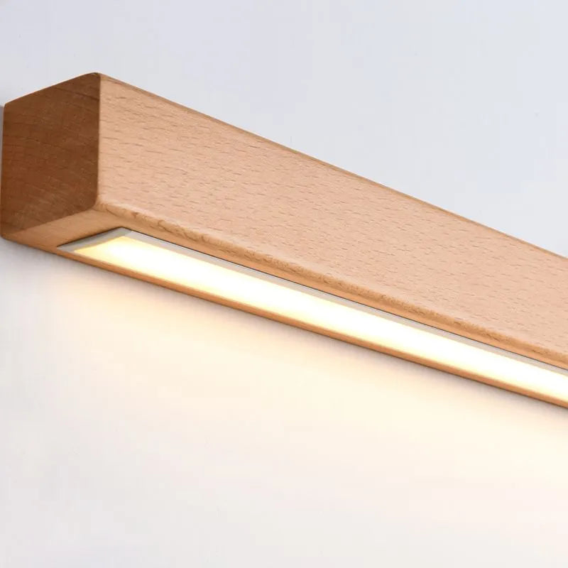 Liniowa lampa ścienna nad lustro z drewnianą obudową 5
