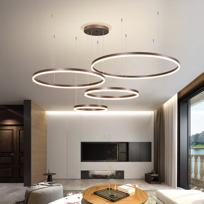 Nowoczesna lampa wisząca Remi z pierścieniami – metalowa, czarna/złota/kawa 14