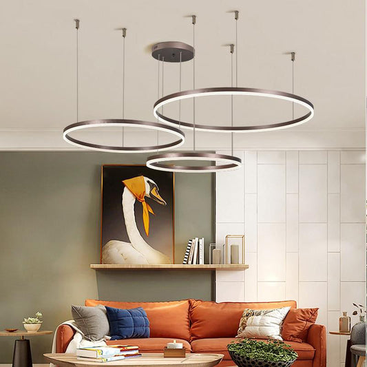 Nowoczesna lampa wisząca Remi z pierścieniami – metalowa, czarna/złota/kawa 2