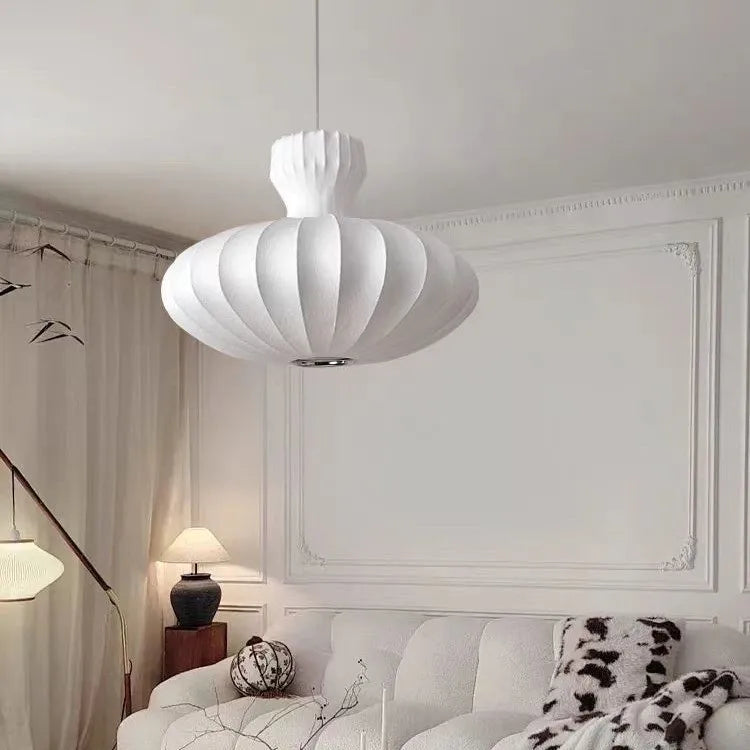Designerska Lampa Wisząca w Stylu Lampionu z Tekstylnym Kloszem