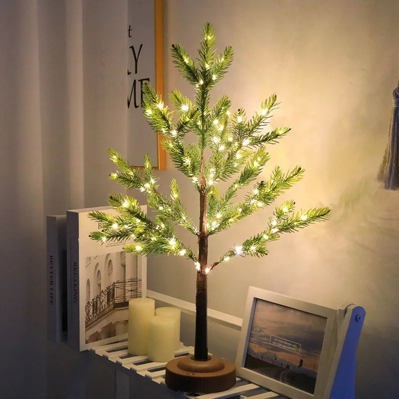 Dekoracyjna choinka LED na drewnianej podstawie – świąteczne drzewko świetlne