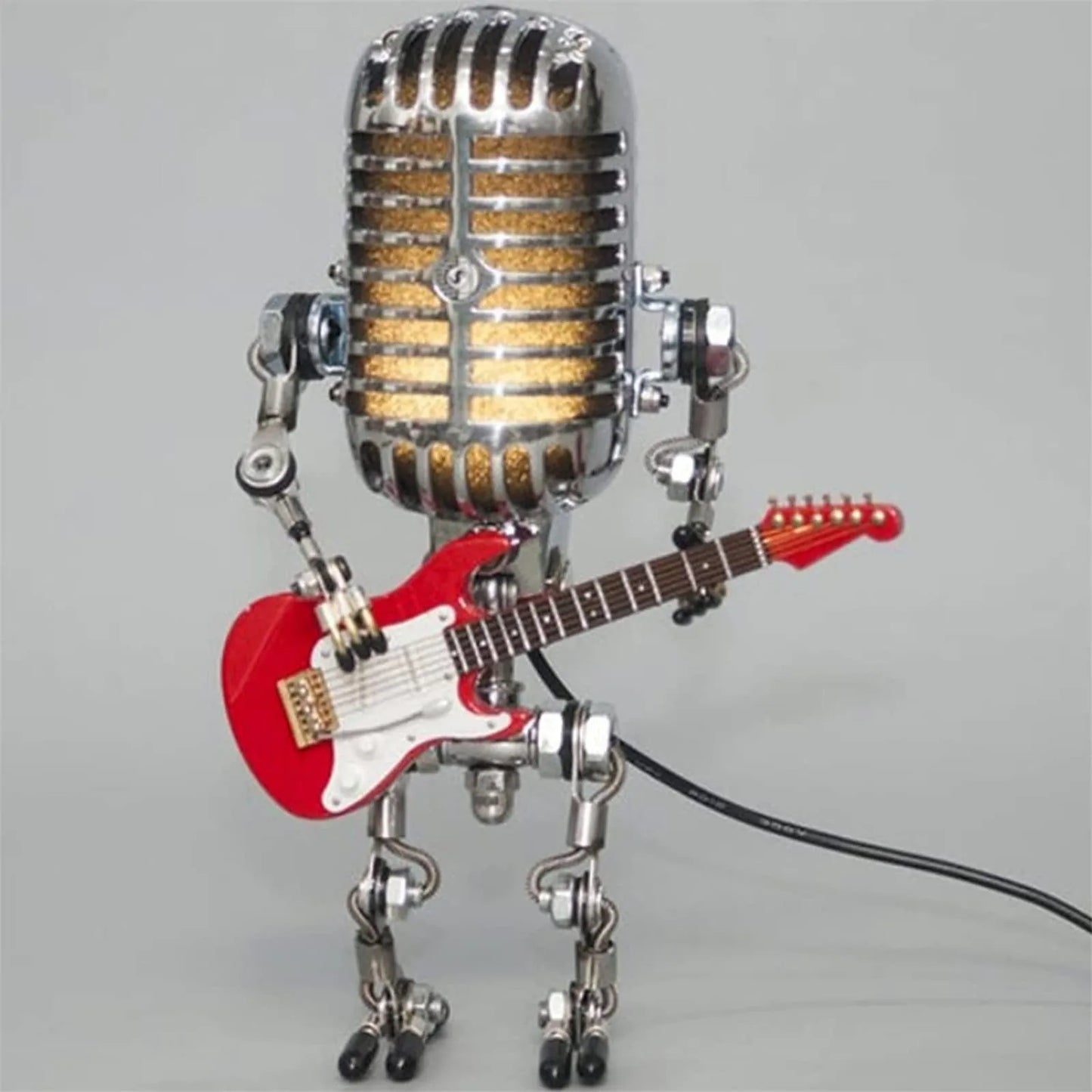 Lampa retro mikrofon z gitarą – dekoracyjna lampka LED w stylu robota muzyka