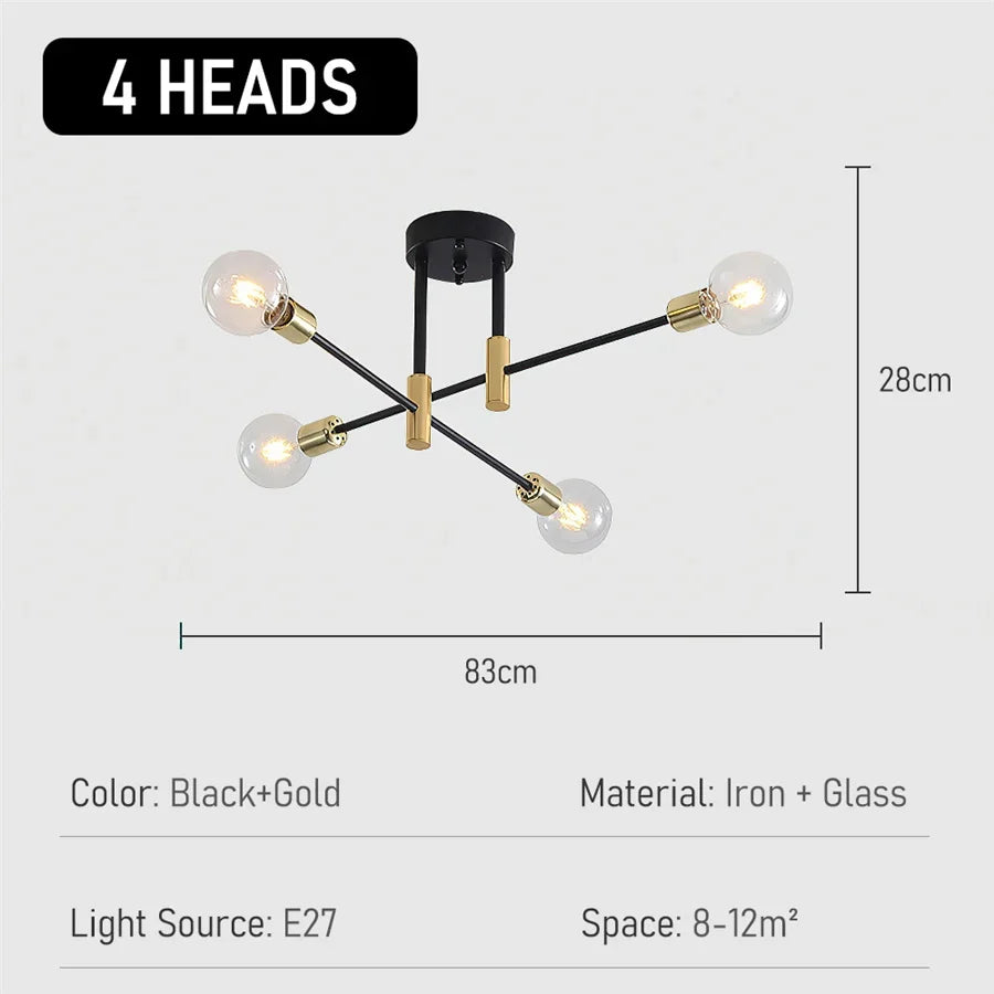 Industrialna lampa sufitowa żyrandol z okrągłymi lampami