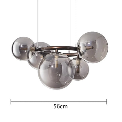 Nowoczesny żyrandol z kulami ze szkła – Designerska lampa wisząca z przydymionymi kloszami i okrągłą ramą